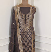 Banarasi Brown Unstitched Suit